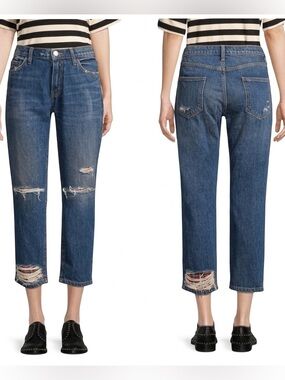 Current Elliott Repaired Fling Boyfriend Jeans 28 Plaid Distressed Becker Rip